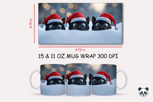 3D Christmas Black Cats Mug Wrap: A Seasonal Graphic Design Asset for Creative Publishers
