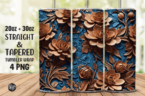 3D Leather Floral Sublimation Tumbler Graphics and Tumbler Wraps