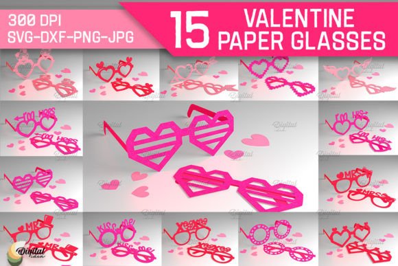 3D Valentine Paper Glasses SVG Bundle: Laser Cutting and Valentine S Day Design