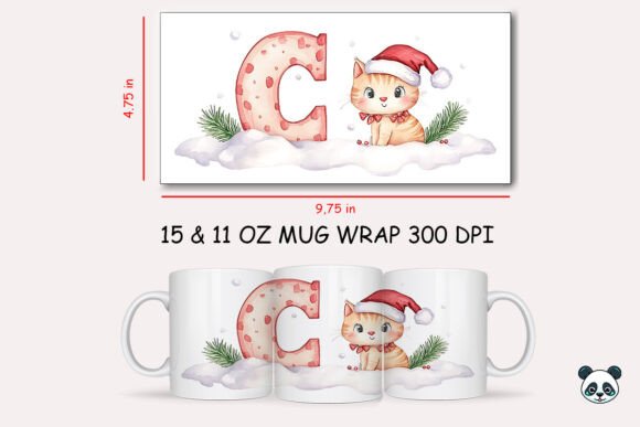 Christmas Baby Letter C with Cat Mug Wrap 1