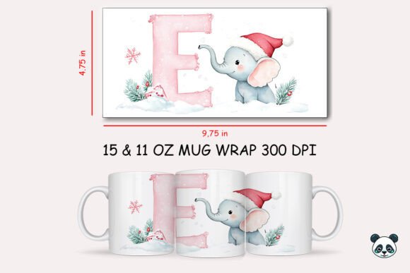 Christmas Baby Letter E with Elephant Mug Wrap Graphics