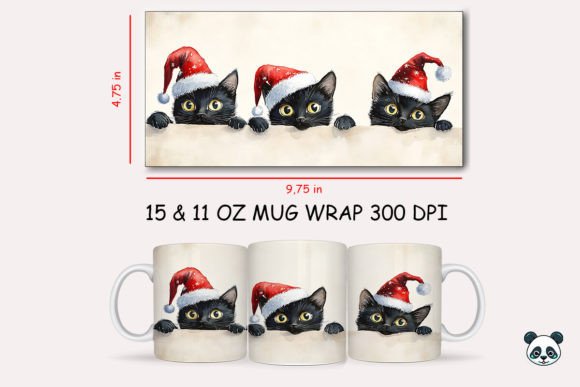 Christmas Black Cats Peak a Boo Mug Wrap Graphics for Craft Sellers