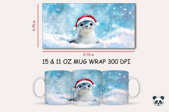 Christmas Harp Seal Mug Wrap 2: A Festive Graphic Design Asset for Local Business Branding