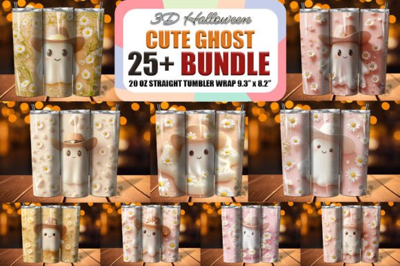 Cowboy Ghost 3D Tumbler Wrap Bundle: A Spooky Yet Playful Graphic for Crafts and Branding