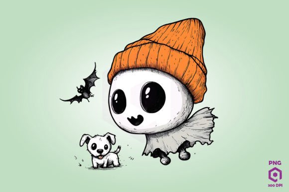 Cute Ghost with a Dog: A Versatile Illustration for Modern Branding and Marketing