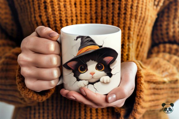 Cute Halloween Tuxedo Cat 3D Mug Wrap Graphics