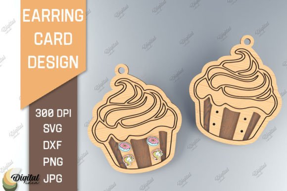 Earring Card Lasercut. 3D Cupcake SVG