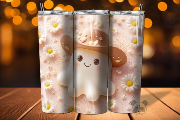 Ghost Wearing Cowboy Hat 3D Tumbler Wrap: A Graphic Design Asset for Crafters