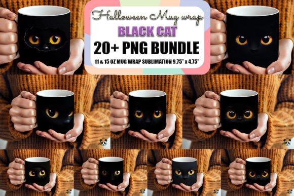 Halloween Black Cat 3D Mug Wrap Bundle: A Spooky Graphic for Craft Creators