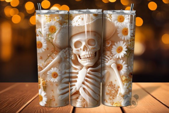 Halloween Cowboy Skeleton 3D Tumbler Wrap – A Unique Graphic Design Asset for Creative Content