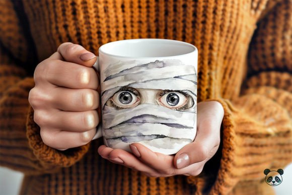 Halloween Mummy Eyes Mug Wrap: A Festive Graphic Asset for Local Business Branding