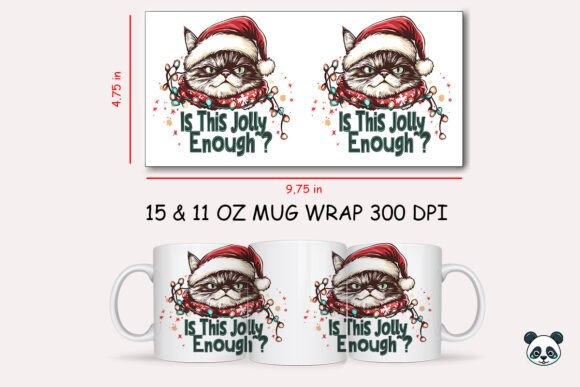 Is This Jolly Enough Funny Cat Christmas Mug Wrap Graphics in Crafts