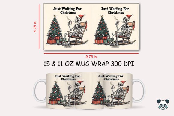 Just Waiting for Christmas Funny Skeleton Mug Wrap Graphics