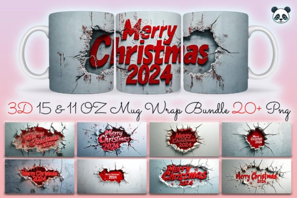 Merry Christmas 3D Mug Wrap Bundle: A Festive Graphic Design Asset for Crafts and Merch