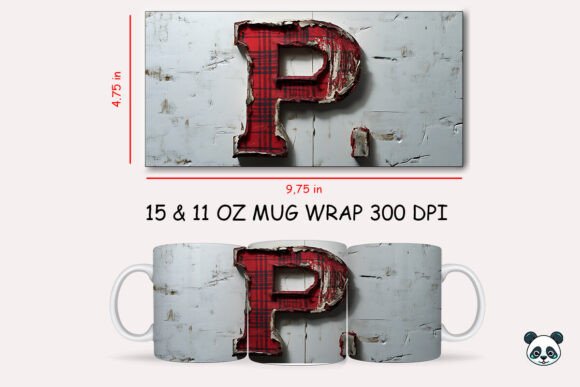 Red Plaid 3D Letter P Mug Wrap for Graphics and Crafts