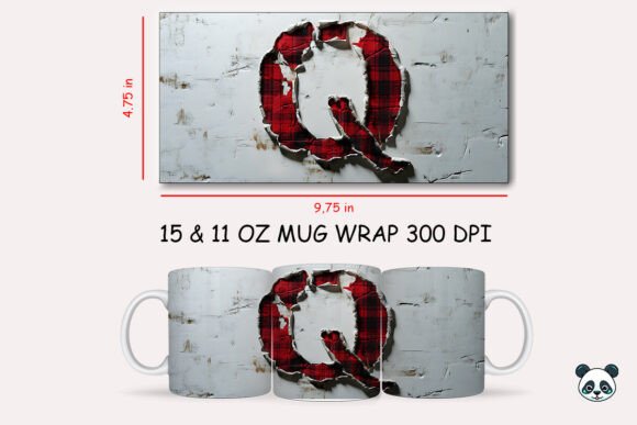 Red Plaid 3D Letter Q Mug Wrap Graphics for Crafts