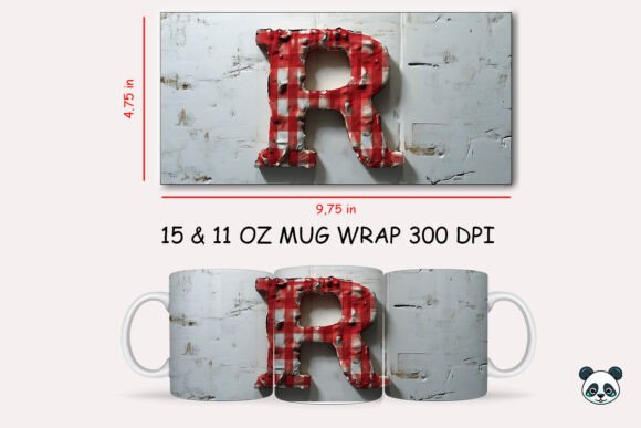 Red Plaid 3D Letter R Mug Wrap Graphics for Crafts
