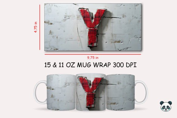 Red Plaid 3D Letter Y Mug Wrap Graphics