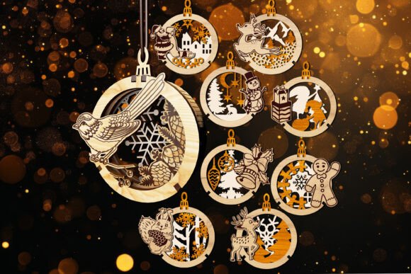 Set of 9 3D Christmas Ornaments: Laser Cutting & Winter Amp Review